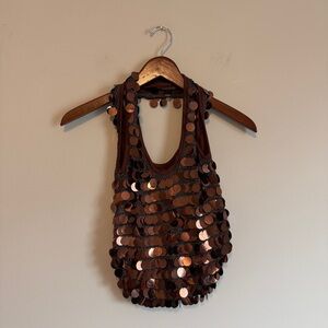 VTG Y2K Brown Copper Sequin Hobo Bag Slouchy Metallic Sparkly Purse McBling